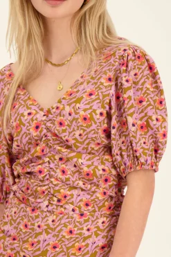 My Jewellery Top Lilas à Imprimé Floral Kaki Discount