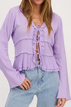 My Jewellery Top Lilas Avec Cordons Et Manches évasées Violet clair Sale