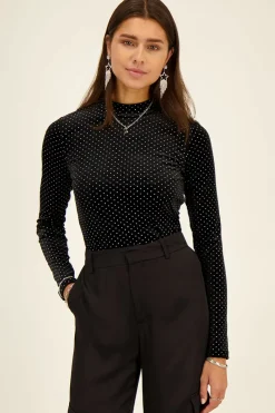 My Jewellery Top Noir à Clous Et Col Montant New