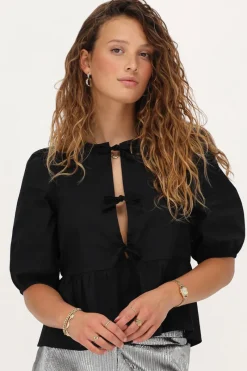 My Jewellery Top à Nœuds Et Manches Bouffantes Noir Best