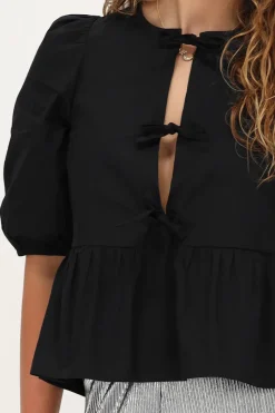 My Jewellery Top à Nœuds Et Manches Bouffantes Noir Best