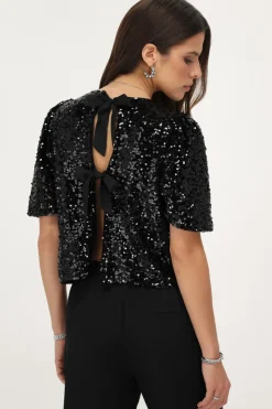 My Jewellery Top Noir à Paillettes Avec Nœuds New