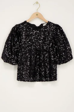 My Jewellery Top Noir à Paillettes Avec Nœuds New