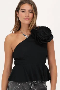 My Jewellery Top Noir Asymétrique Avec Une Grande Fleur Outlet