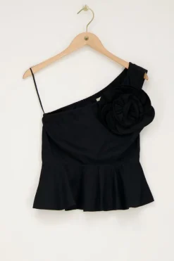 My Jewellery Top Noir Asymétrique Avec Une Grande Fleur Outlet