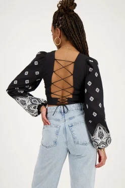 My Jewellery Top Avec Dos Noué Et Broderie Noir Sale