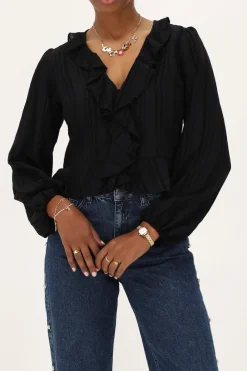My Jewellery Top Avec Volants Et Boutons Noir Outlet