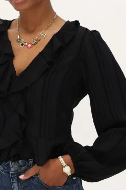 My Jewellery Top Avec Volants Et Boutons Noir Outlet
