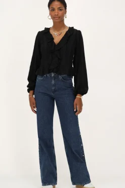 My Jewellery Top Avec Volants Et Boutons Noir Outlet