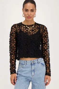 My Jewellery Top En Maille Avec Fleurs Noir Online
