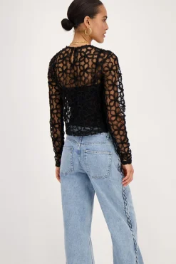 My Jewellery Top En Maille Avec Fleurs Noir Online