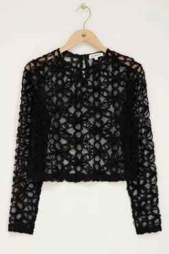 My Jewellery Top En Maille Avec Fleurs Noir Online