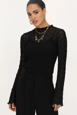 My Jewellery Top En Mesh Avec Manches évasées Noir Fashion