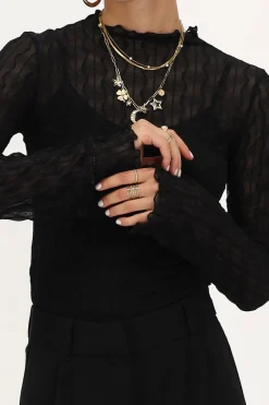 My Jewellery Top En Mesh Avec Manches évasées Noir Fashion