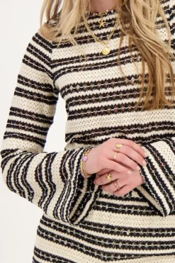 My Jewellery Top Noir Et Beige à Manches évasées En Crochet Sale
