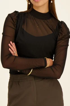 My Jewellery Top Noir Plissé En Mesh New