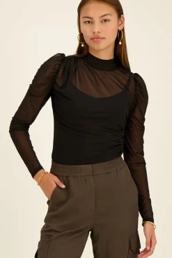 My Jewellery Top Noir Plissé En Mesh New