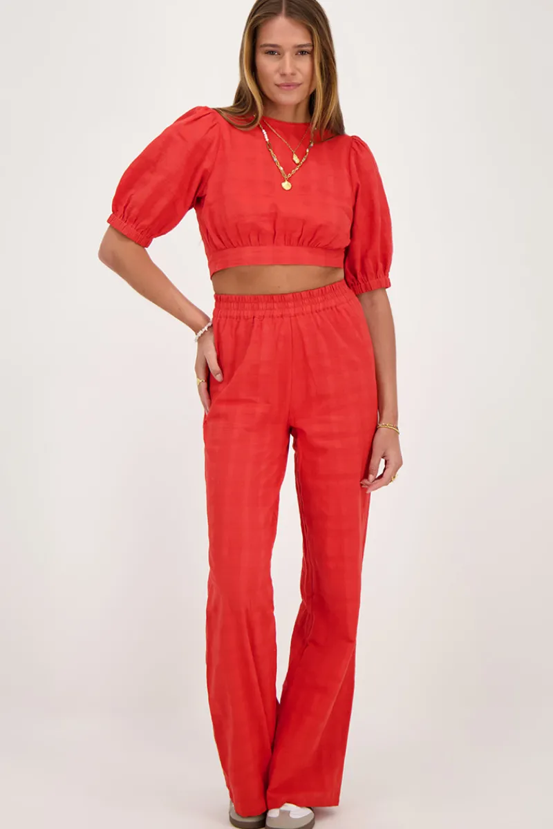 My Jewellery Top Rouge à Manches Bouffantes Et Dos Ouvert Discount