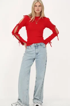 My Jewellery Top Avec Nœuds Sur Les Manches Rouge Best