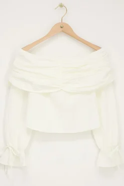 My Jewellery Top Texturé Blanc à épaules Nues Blanc/Crème Fashion