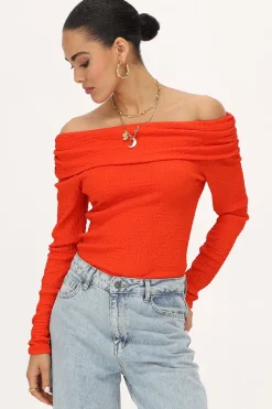 My Jewellery Top Texturé à épaules Dénudées Orange New