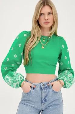 My Jewellery Top Avec Dos Noué Et Broderie Vert Discount