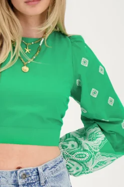 My Jewellery Top Avec Dos Noué Et Broderie Vert Discount