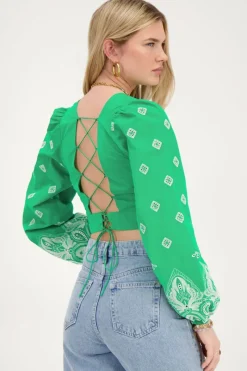 My Jewellery Top Avec Dos Noué Et Broderie Vert Discount