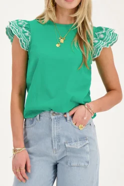 My Jewellery Top Vert Avec Manches Brodées Vert/Beige Sale