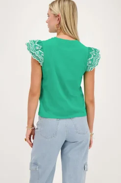 My Jewellery Top Vert Avec Manches Brodées Vert/Beige Sale