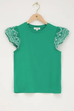 My Jewellery Top Vert Avec Manches Brodées Vert/Beige Sale
