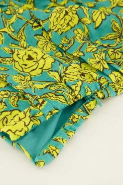 My Jewellery Top Vert Fleuri à Manches Bouffantes New