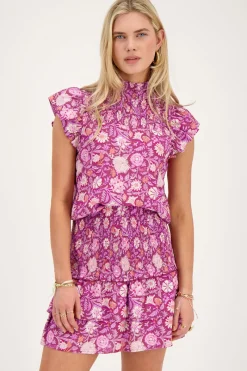 My Jewellery Top Violet Avec Imprimé Floral Rose Et Blouse Rouge/Violet/Rose/Rouge foncé Best