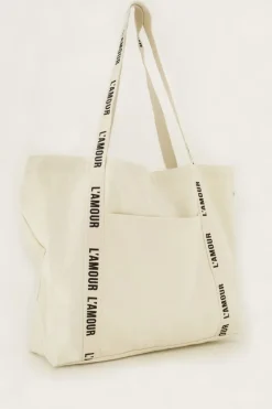 My Jewellery Tote Bag En Lin L'amour Beige Clearance