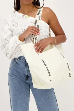 My Jewellery Tote Bag En Lin L'amour Beige Clearance