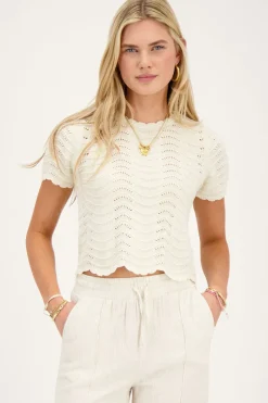 My Jewellery T-shirt Beige En Maille Ajourée Avec Lurex Clearance