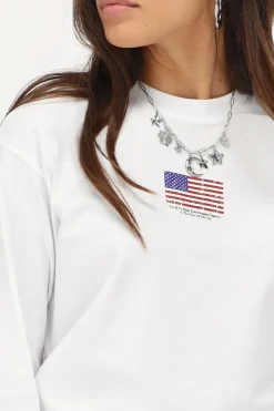 My Jewellery T-shirt Blanc à Manches Longues Avec Drapeau Américain Online