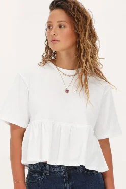 My Jewellery T-shirt Blanc à Volants Et Péplum Outlet