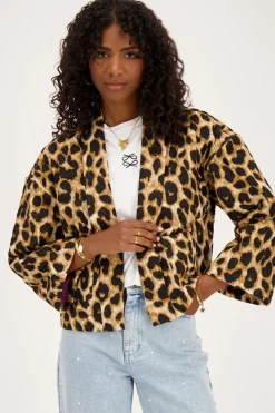 My Jewellery Veste Courte Matelassée Style Kimono Imprimée Léopard Hot