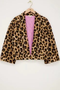 My Jewellery Veste Courte Matelassée Style Kimono Imprimée Léopard Hot