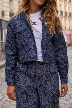 My Jewellery Veste En Jean Bleu Avec Des Roses Sale