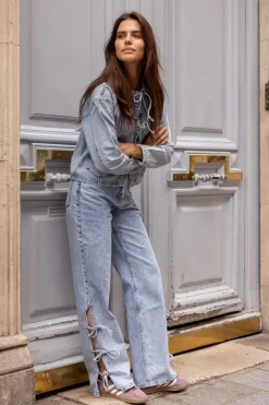 My Jewellery Veste En Jean Avec Nœuds Bleu clair New