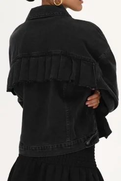 My Jewellery Veste En Jean Noir à Volants Discount