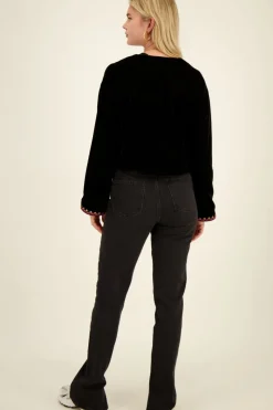 My Jewellery Veste En Velours Noir Avec Broderie Rose Best