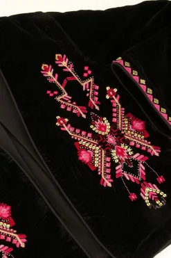My Jewellery Veste En Velours Noir Avec Broderie Rose Best