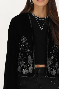 My Jewellery Veste En Velours Noir Avec Broderie Argentée Discount