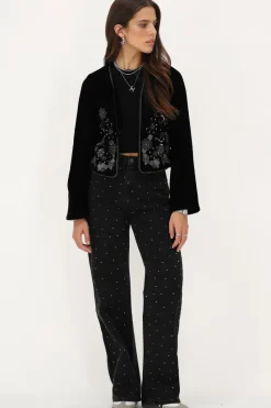My Jewellery Veste En Velours Noir Avec Broderie Argentée Discount