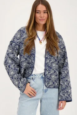 My Jewellery Veste Kimono En Chambray Bleu Avec Broderie Discount