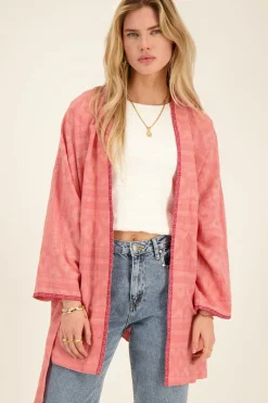 My Jewellery Veste Kimono Rose En Jacquard New