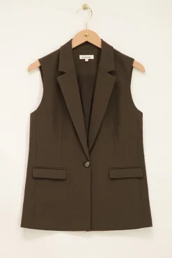 My Jewellery Veste Longue Sans Manches Vert Foncé Avec Poches Best